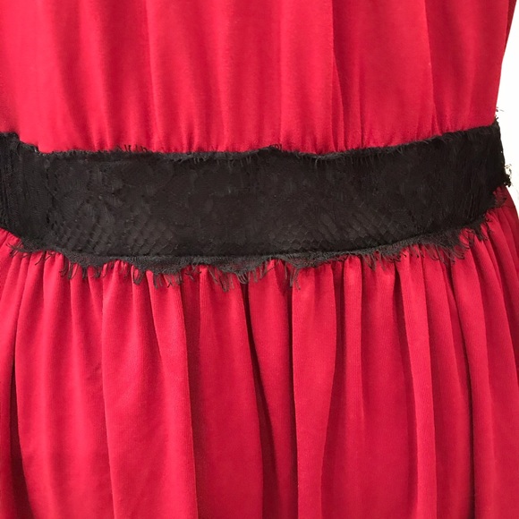 Kaktus Burgundy Jersey Top Womens Size Small Black Lace Trim Swing Tee - Picture 9 of 14